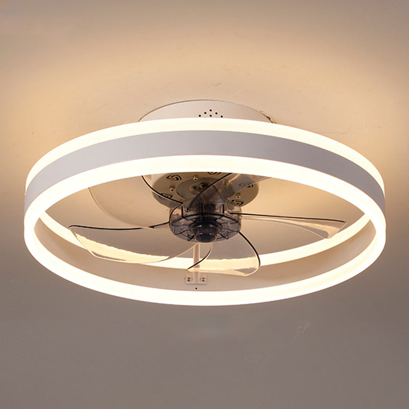 Halo Ring Acrylic Fan Lamp Fixture Minimalist LED Semi Flush Ceiling Lighting for Bedroom