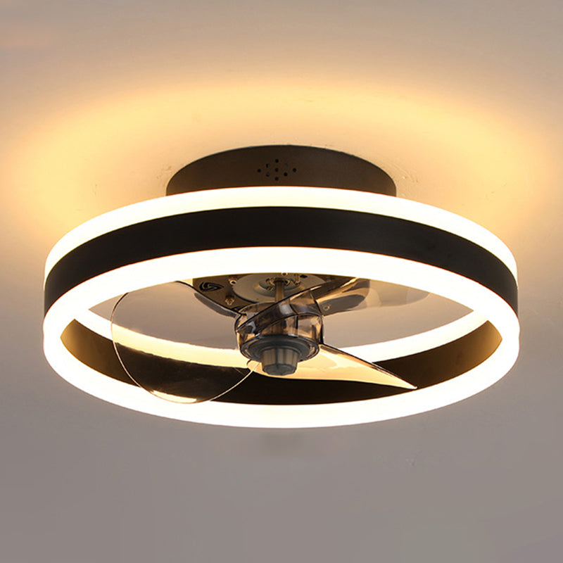 Halo Ring Acrylic Fan Lamp Fixture Minimalist LED Semi Flush Ceiling Lighting for Bedroom