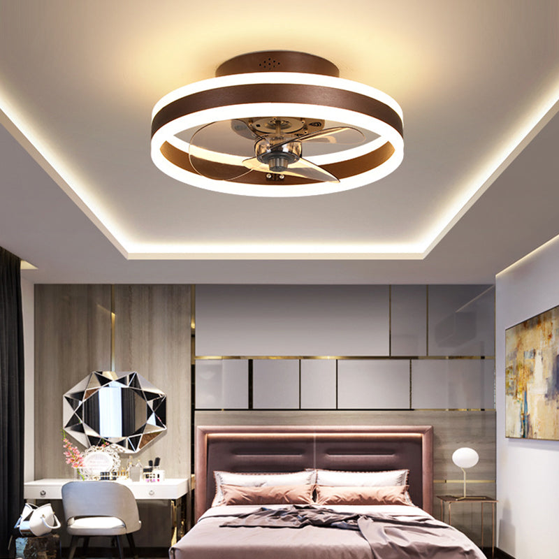 Halo Ring Acrylic Fan Lamp Fixture Minimalist LED Semi Flush Ceiling Lighting for Bedroom