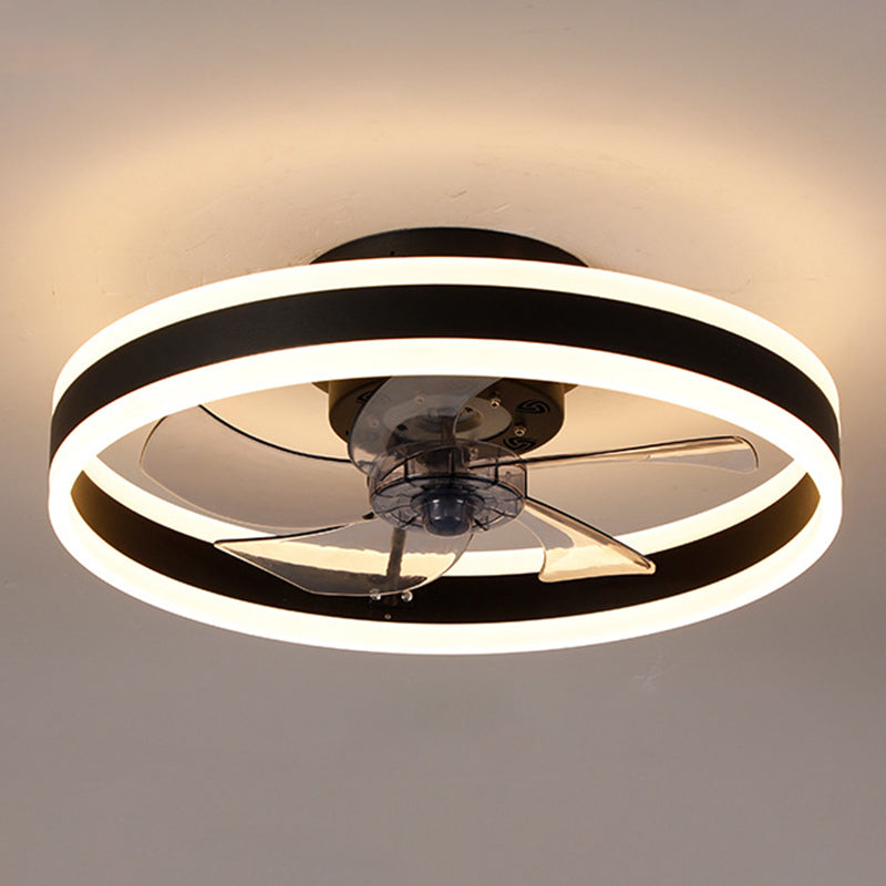 Halo Ring Acrylic Fan Lamp Fixture Minimalist LED Semi Flush Ceiling Lighting for Bedroom