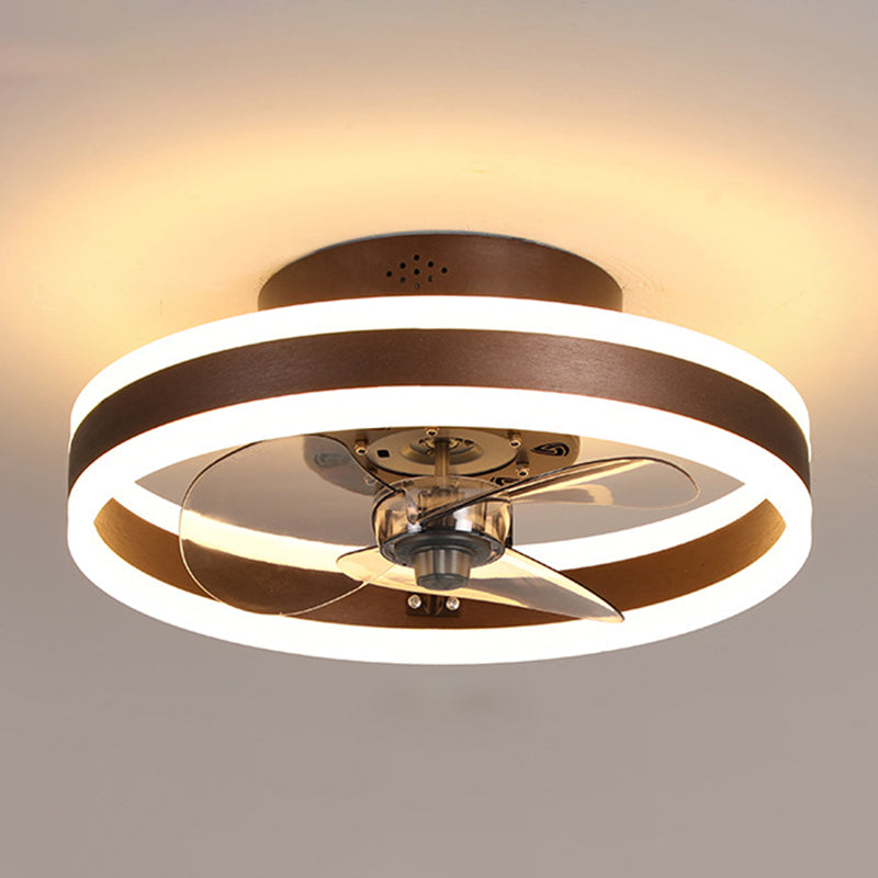 Halo Ring Acrylic Fan Lamp Fixture Minimalist LED Semi Flush Ceiling Lighting for Bedroom