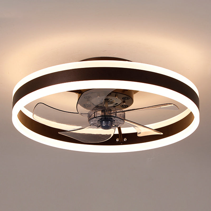 Halo Ring Acrylic Fan Lamp Fixture Minimalist LED Semi Flush Ceiling Lighting for Bedroom