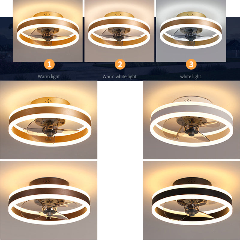 Halo Ring Acrylic Fan Lamp Fixture Minimalist LED Semi Flush Ceiling Lighting for Bedroom