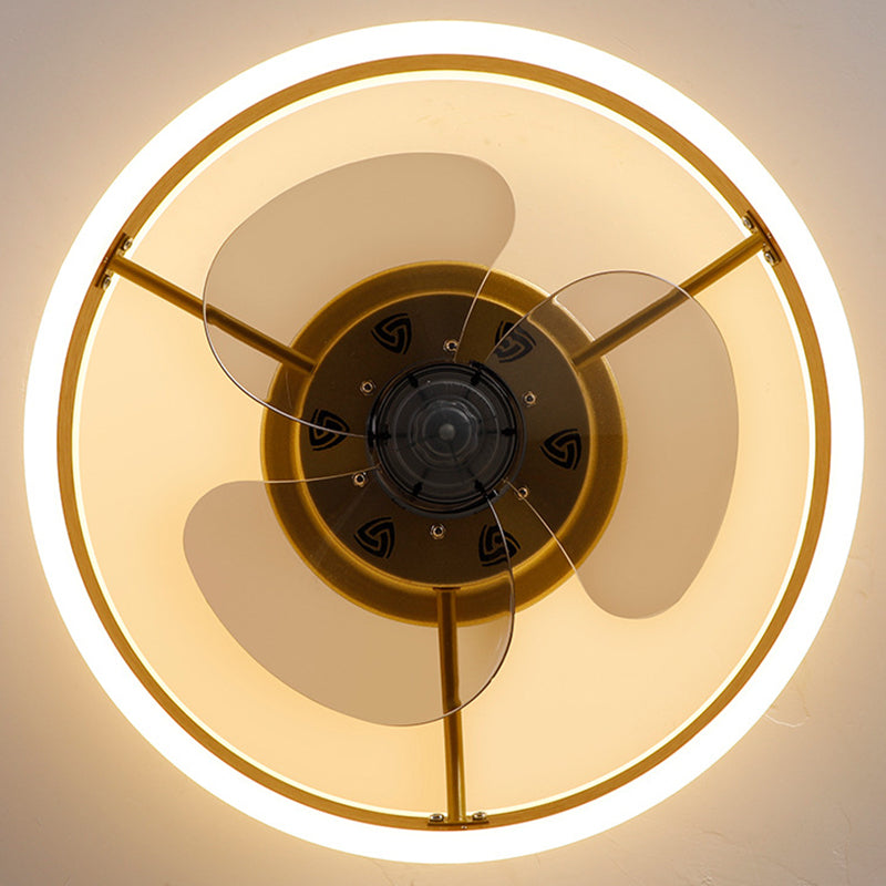 Halo Ring Acrylic Fan Lamp Fixture Minimalist LED Semi Flush Ceiling Lighting for Bedroom