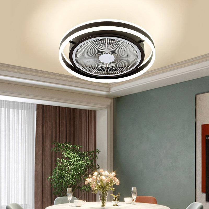 Camera da letto rotondo a filo a filo acrilico lampada ventilatore a soffitto a LED minimalista con telecomando