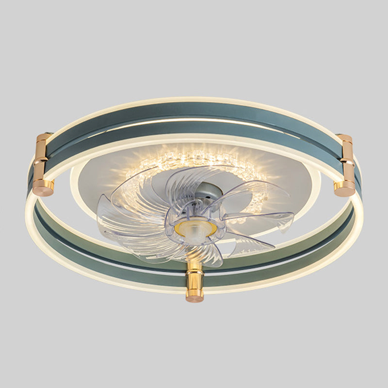 Circular LED Fan Lighting Fixture Macaron Metal Bedroom LED Semi Flush Mount Ceiling Light