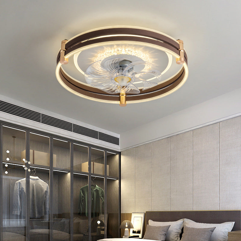 Circular LED Fan Lighting Fixture Macaron Metal Bedroom LED Semi Flush Mount Ceiling Light