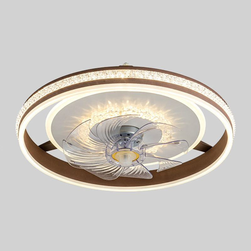 Circular LED Fan Lighting Fixture Macaron Metal Bedroom LED Semi Flush Mount Ceiling Light