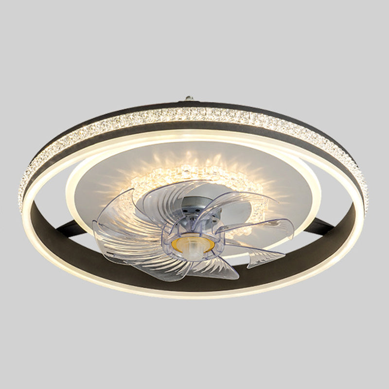 Circular LED Fan Lighting Fixture Macaron Metal Bedroom LED Semi Flush Mount Ceiling Light