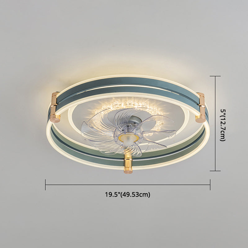 Circular LED Fan Lighting Fixture Macaron Metal Bedroom LED Semi Flush Mount Ceiling Light