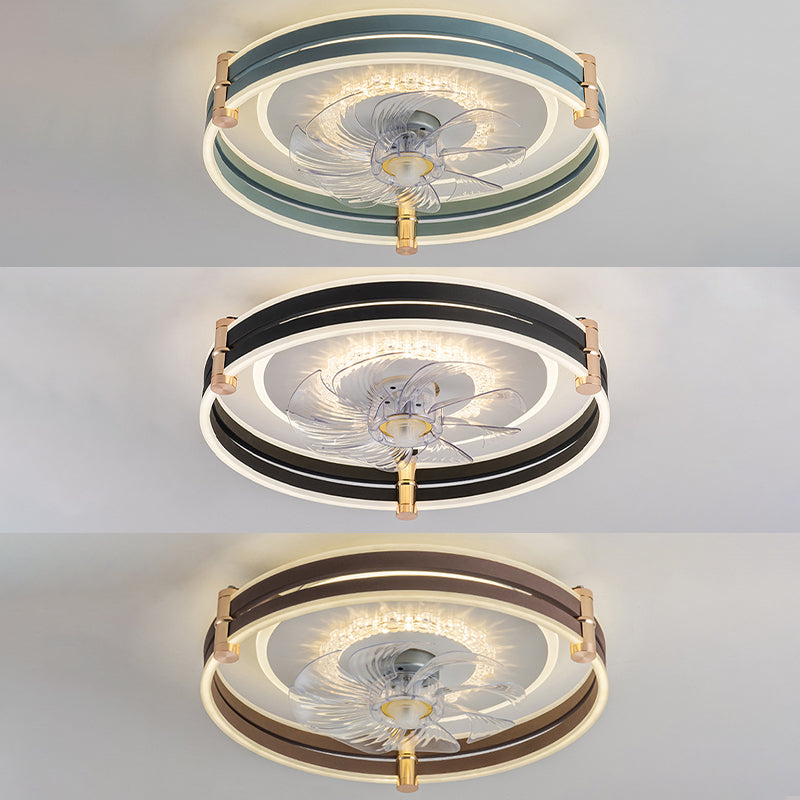 Circular LED Fan Lighting Fixture Macaron Metal Bedroom LED Semi Flush Mount Ceiling Light