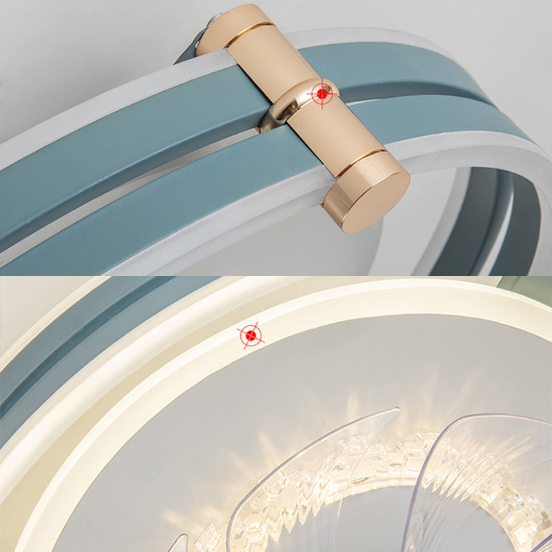 Circular LED Fan Lighting Fixture Macaron Metal Bedroom LED Semi Flush Mount Ceiling Light