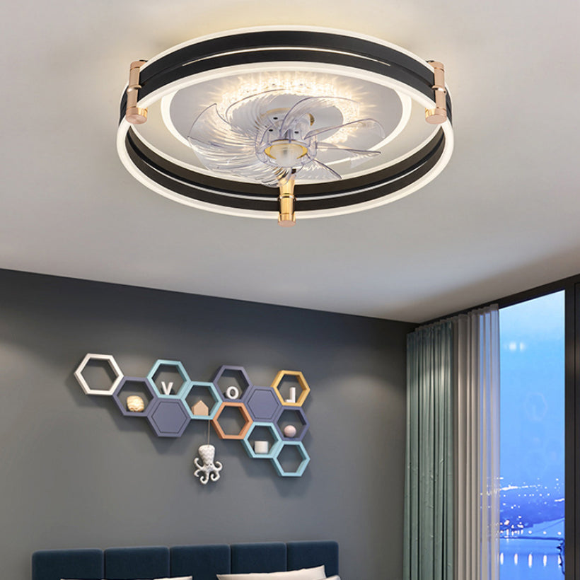 Circular LED Fan Lighting Fixture Macaron Metal Bedroom LED Semi Flush Mount Ceiling Light