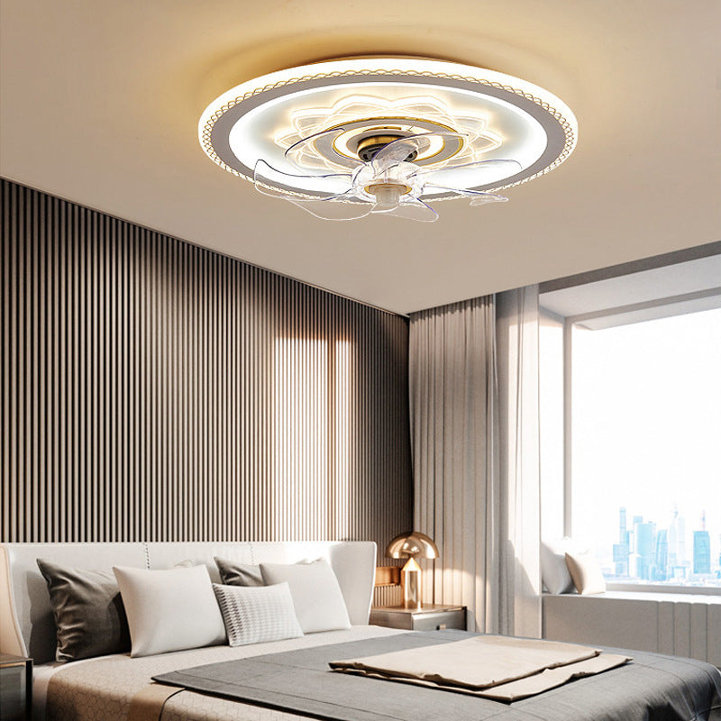 White and Gold Round Fan Lamp Simplicity LED Acrylic Semi Flush Ceiling Light with Remote