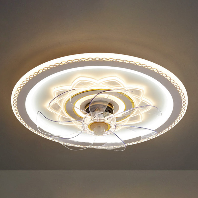 White and Gold Round Fan Lamp Simplicity LED Acrylic Semi Flush Ceiling Light with Remote