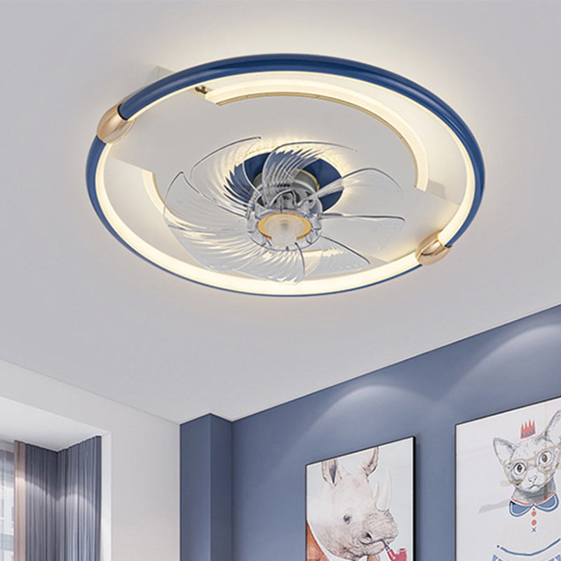 Macaron Ceiling Fan Light Fixture Circular LED Semi Flush Mount Light with Acrylic Shade for Bedroom