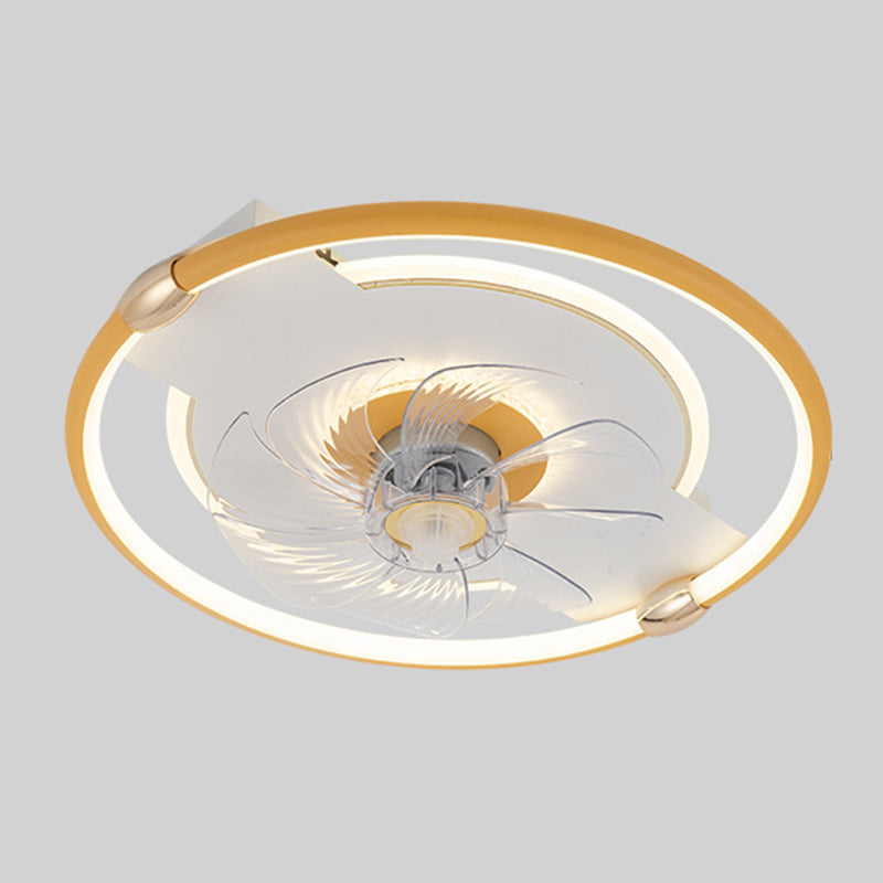 Macaron Ceiling Fan Light Fixture Circular LED Semi Flush Mount Light with Acrylic Shade for Bedroom