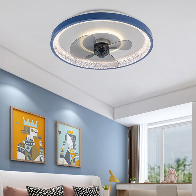 Macaron Ceiling Fan Light Fixture Circular LED Semi Flush Mount Light with Acrylic Shade for Bedroom