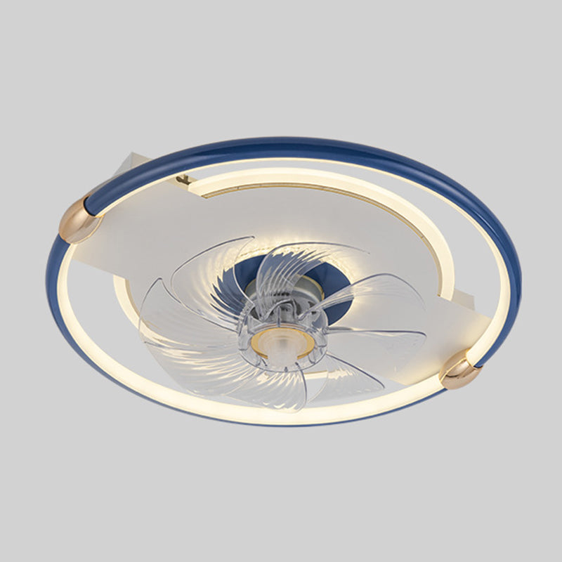 Macaron Ceiling Fan Light Fixture Circular LED Semi Flush Mount Light with Acrylic Shade for Bedroom