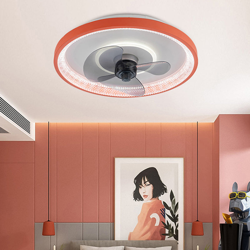 Macaron Ceiling Fan Light Fixture Circular LED Semi Flush Mount Light with Acrylic Shade for Bedroom