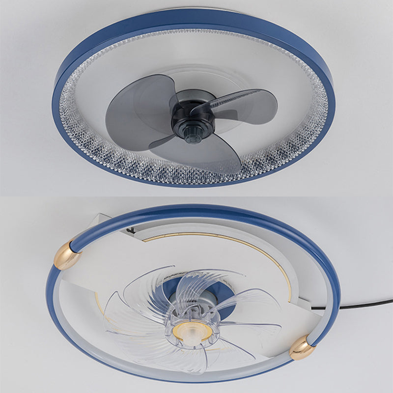 Macaron Ceiling Fan Light Fixture Circular LED Semi Flush Mount Light with Acrylic Shade for Bedroom