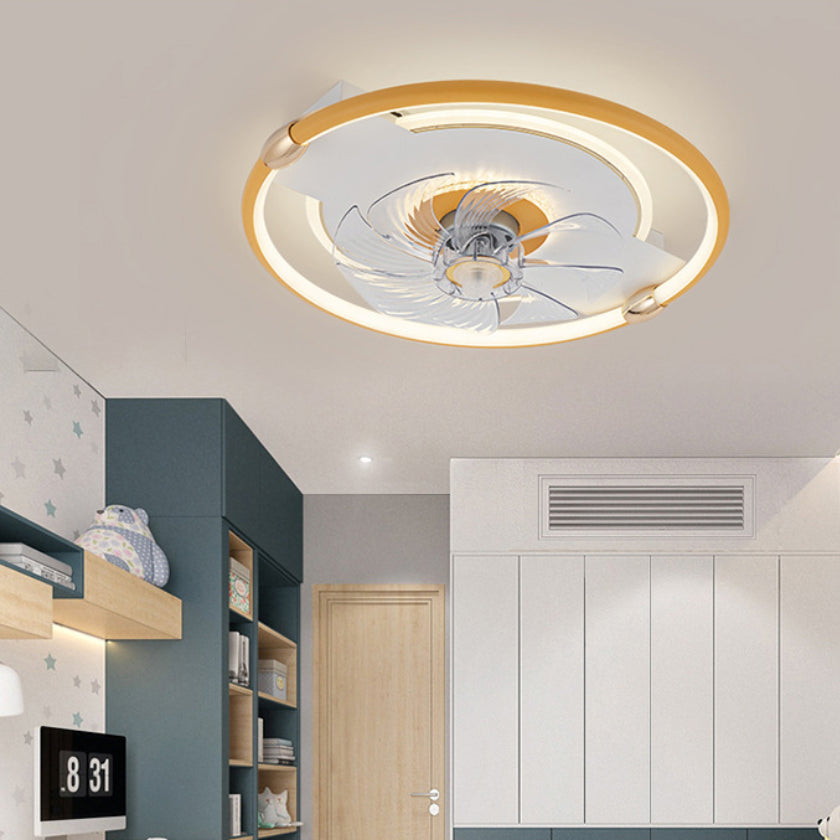 Macaron Ceiling Fan Light Fixture Circular LED Semi Flush Mount Light with Acrylic Shade for Bedroom