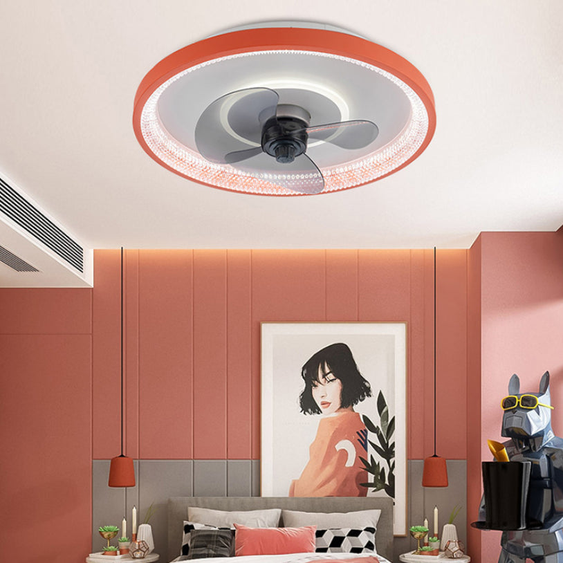 Macaron Ceiling Fan Light Fixture Circular LED Semi Flush Mount Light with Acrylic Shade for Bedroom