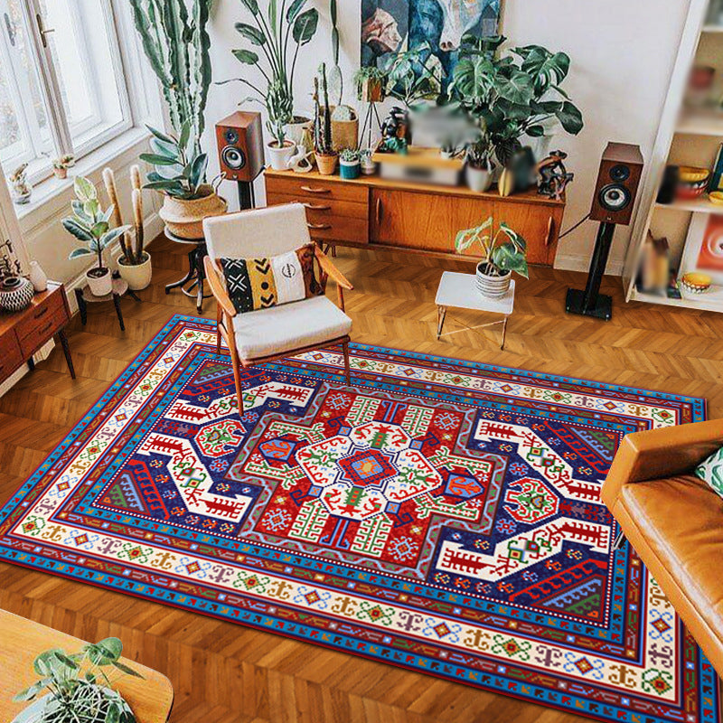 La habitación interior azul es alfombra bohemia medallón alfombra de poliéster alfombra de poliéster