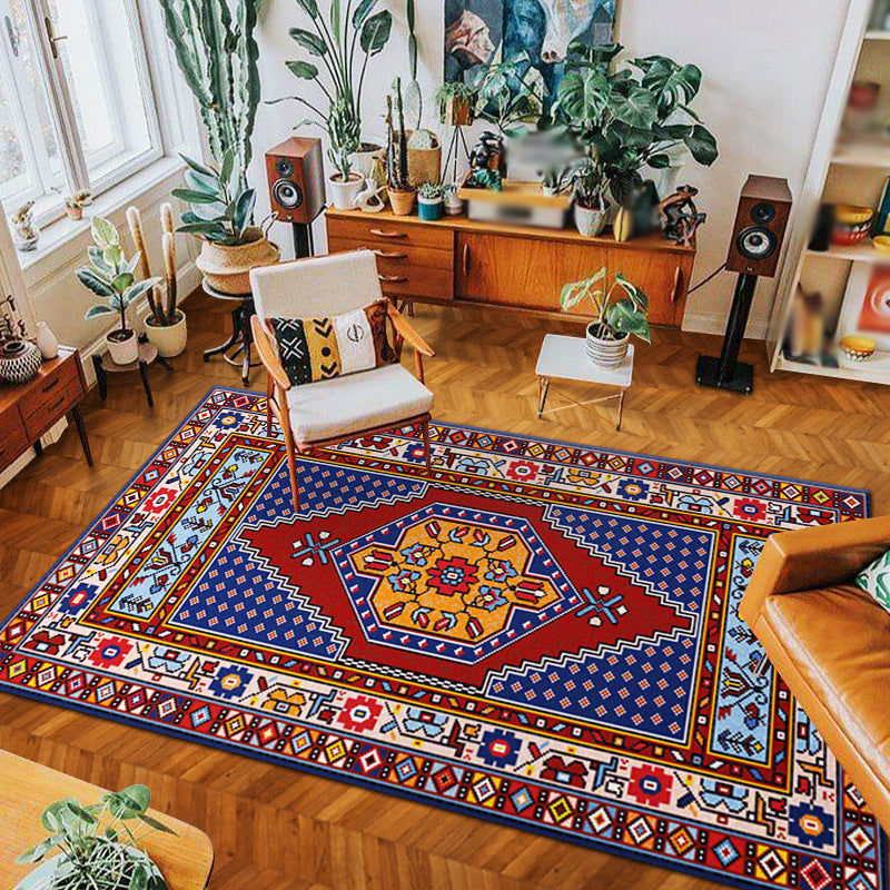 Room intérieur bleu est le tapis en polyester du tapis bohemien médaillon bohème tapis en polyester