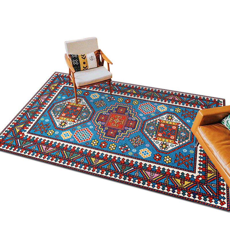 Blue Indoor Room Are Carpet Bohemian Medallion Indoor Rug Polyester Washable Rug