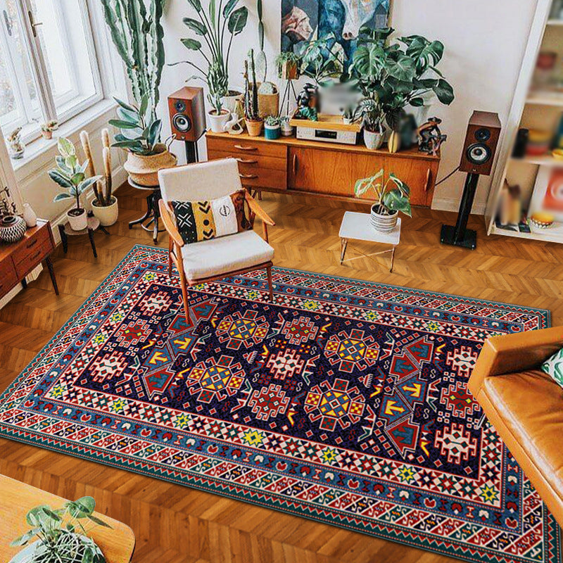 La habitación interior azul es alfombra bohemia medallón alfombra de poliéster alfombra de poliéster