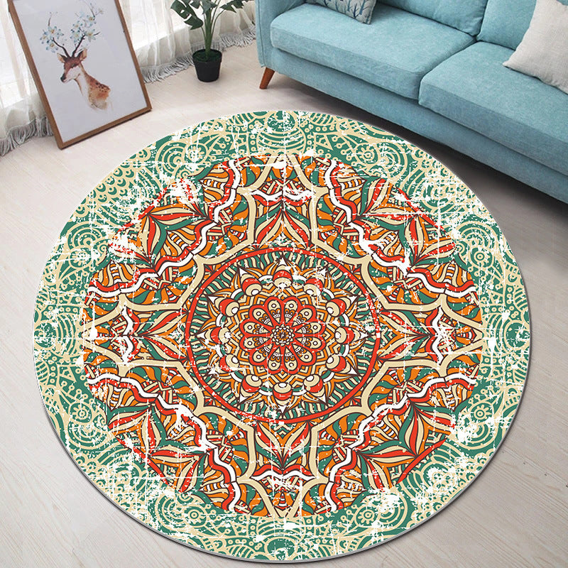 Bohemian living Room Rug Green Medallion Area Carpet Polyester Anti-Split Indoor Rug