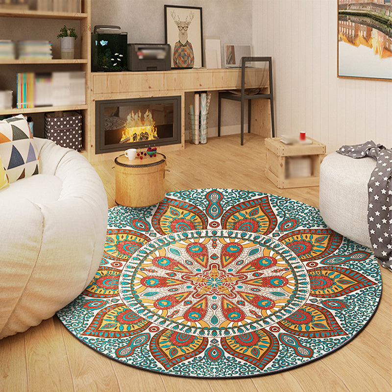 Bohemian living Room Rug Green Medallion Area Carpet Polyester Anti-Split Indoor Rug