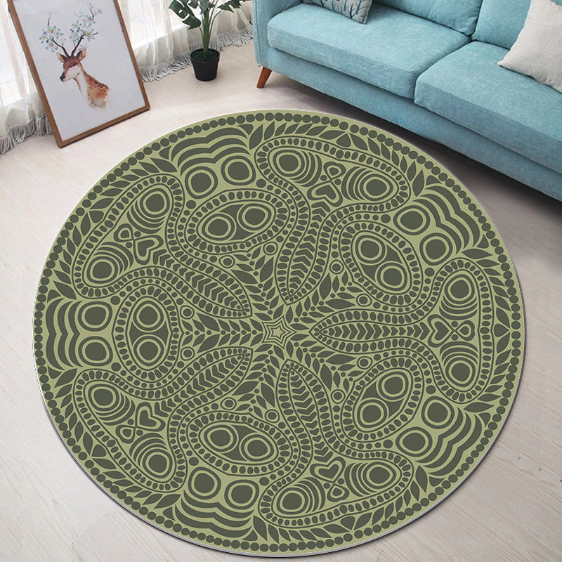 Bohemian living Room Rug Green Medallion Area Carpet Polyester Anti-Split Indoor Rug