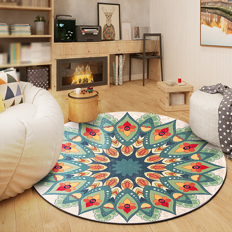 Bohemian living Room Rug Green Medallion Area Carpet Polyester Anti-Split Indoor Rug