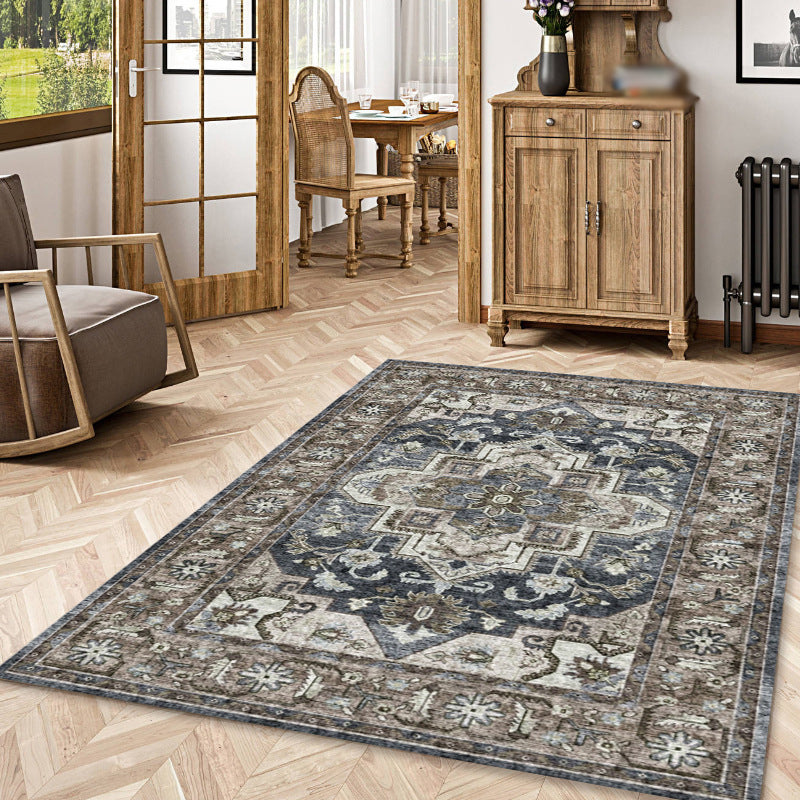 Gray Medallion Area Rug Polyester Vintage Indoor Carpet Washable Carpet for Indoor Room