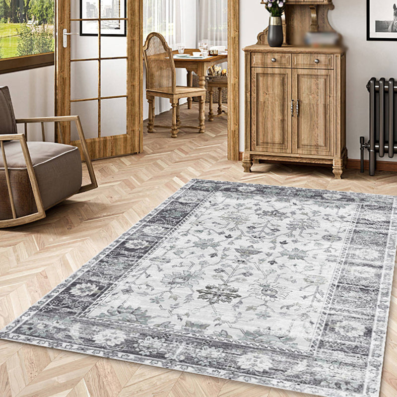 Gray Medallion Area Rug Polyester Vintage Indoor Carpet Washable Carpet for Indoor Room