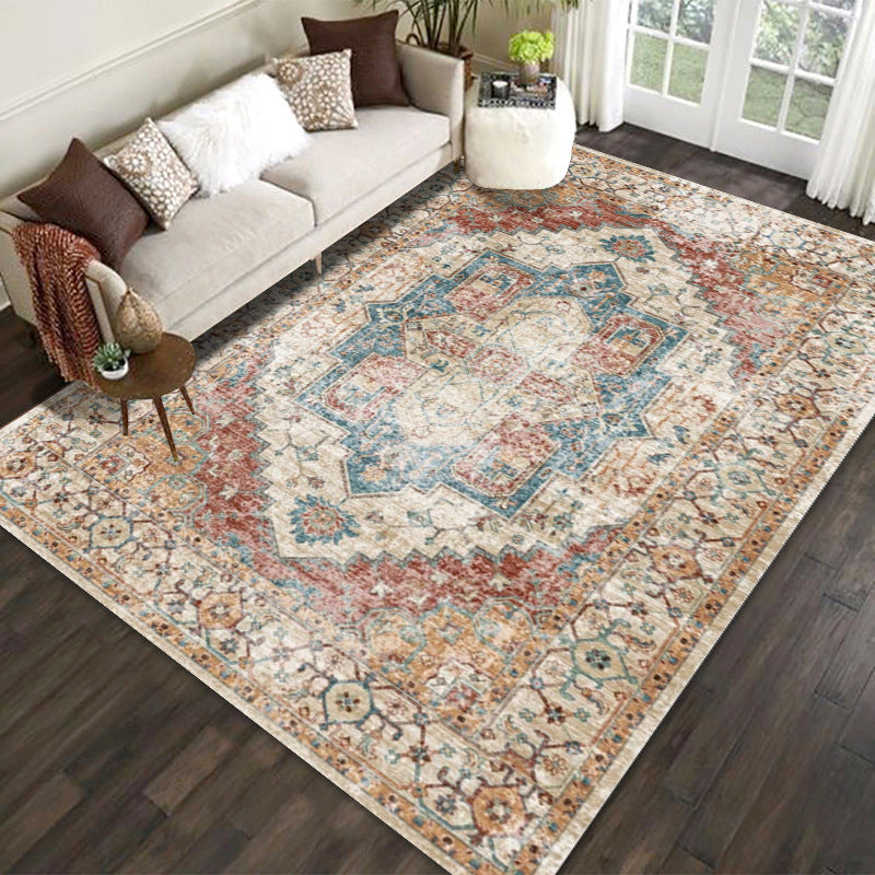 Gray Medallion Area Rug Polyester Vintage Indoor Carpet Washable Carpet for Indoor Room