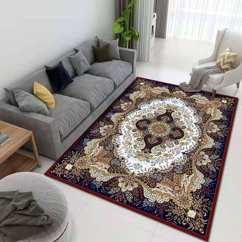 Moroccan Medallion Carpet Royal Blue Polyester Indoor Rug Anti-Split Backing for Home Decor