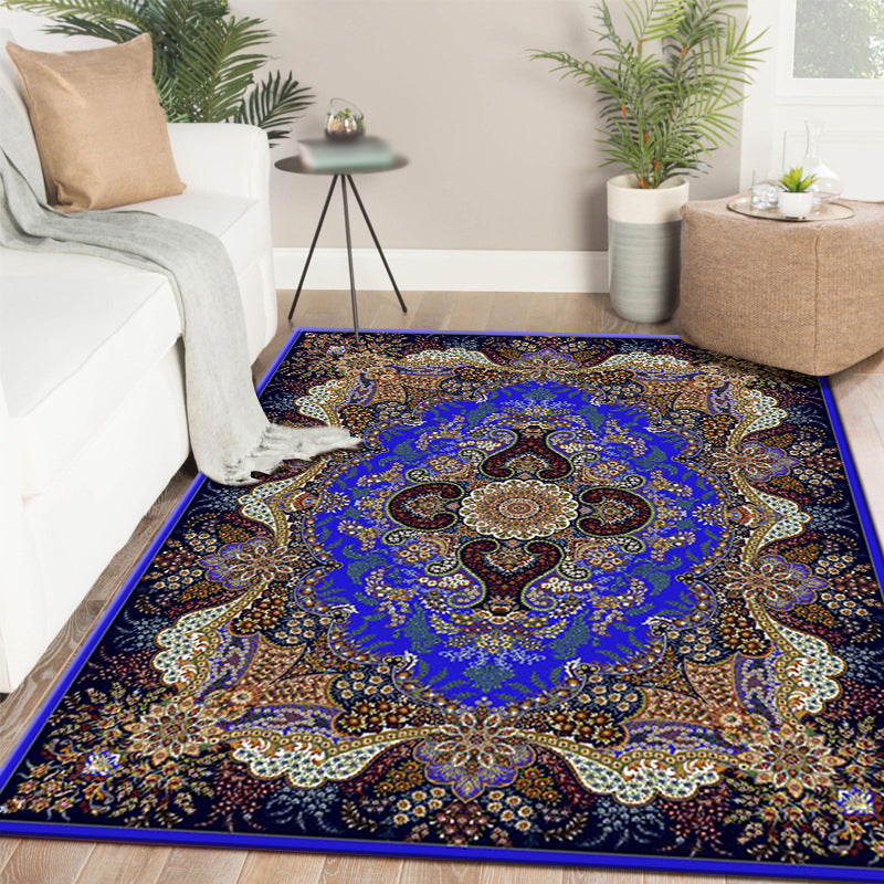 Moroccan Medallion Carpet Royal Blue Polyester Indoor Rug Anti-Split Backing for Home Decor