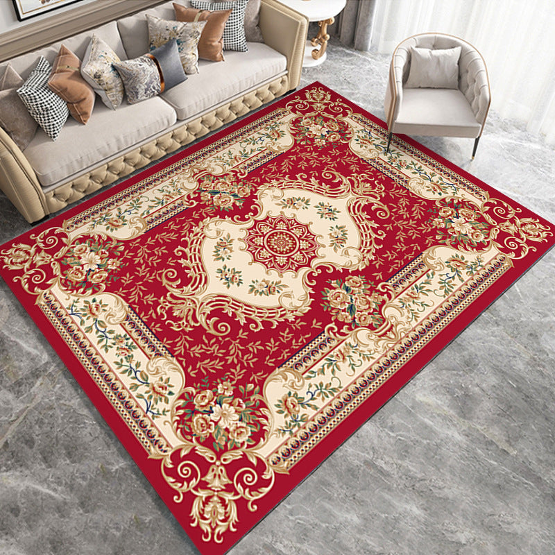 Antique Medallion Print Rug Polyester Indoor Carpet Non-Slip Backing Area Rug for Living Room