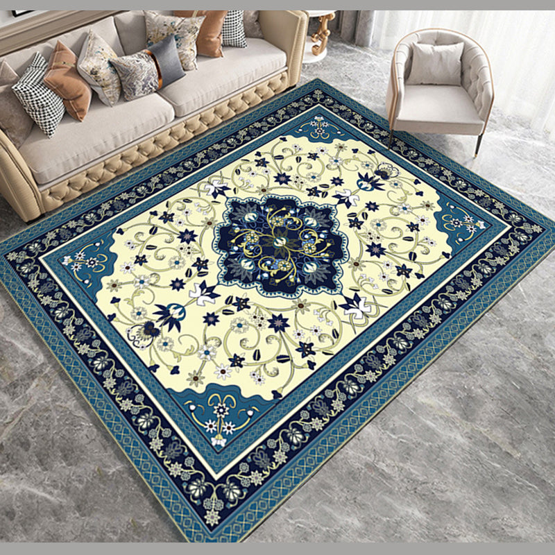 Antique Medallion Print Rug Polyester Indoor Carpet Non-Slip Backing Area Rug for Living Room