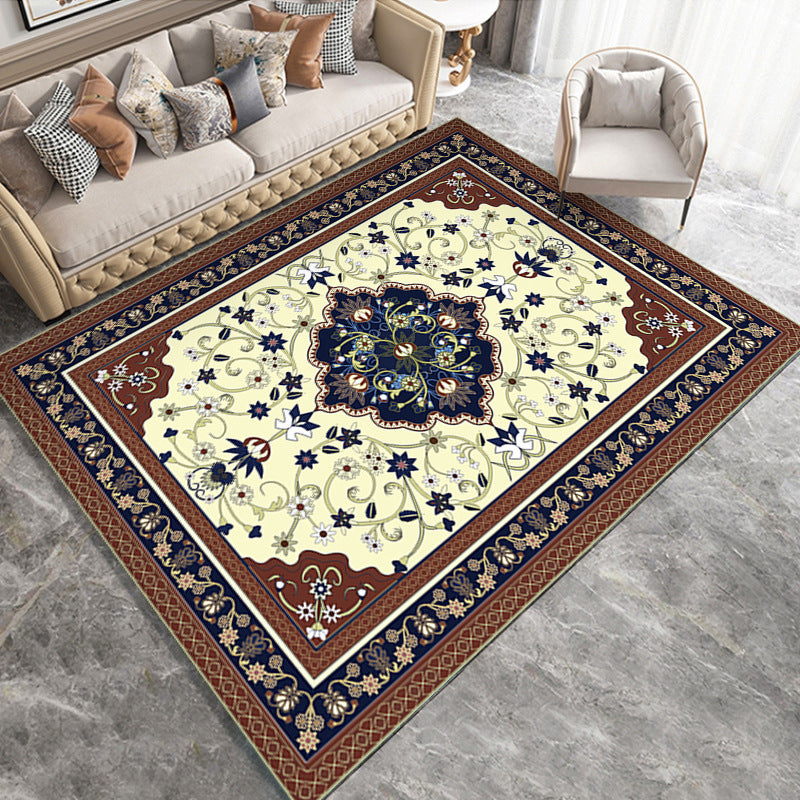 Antique Medallion Print Rug Polyester Indoor Carpet Non-Slip Backing Area Rug for Living Room