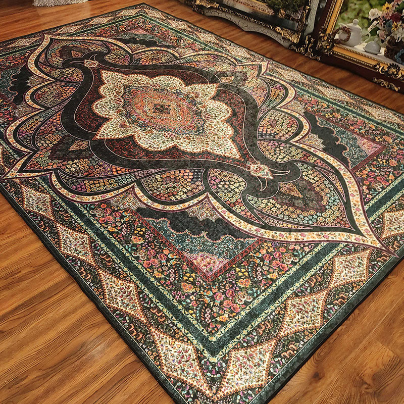 Moroccan Medallion Print Rug Multicolor Polyester Carpet Washable Area Carpet for Home Decoration