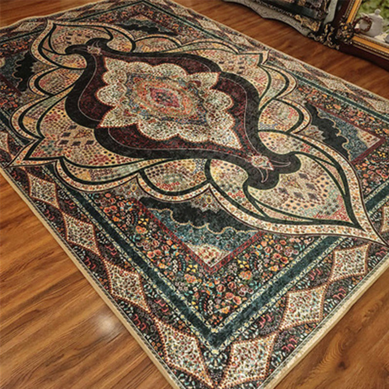 Moroccan Medallion Print Rug Multicolor Polyester Carpet Washable Area Carpet for Home Decoration