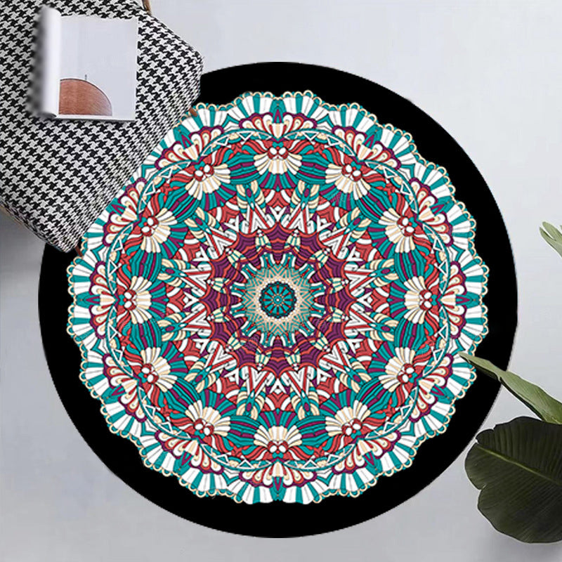 Round Moroccan Indoor Rug Polyester Floral Print Carpet Non-Slip Backing Rug for Home Decoration