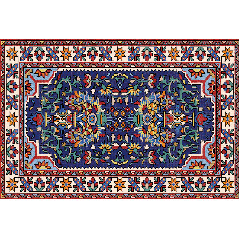 Moroccan Medallion Rug Red Polyester Indoor Carpet Non-Split Backing Carpet for Living Room
