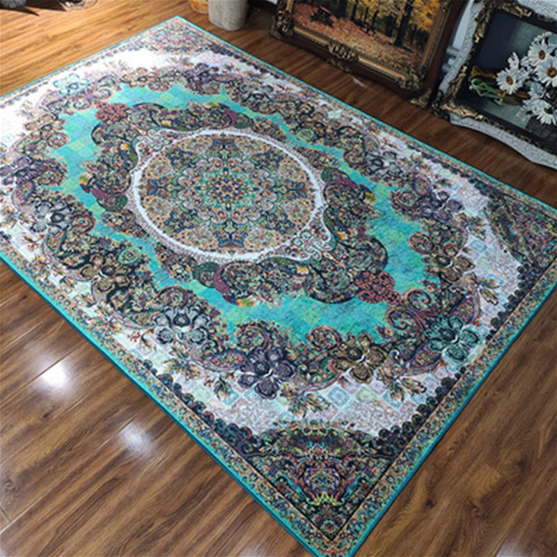 Moroccan Medallion Printed Rug Polyester Carpet Anti-Slip Backing Indoor Carpet for Home Decoration