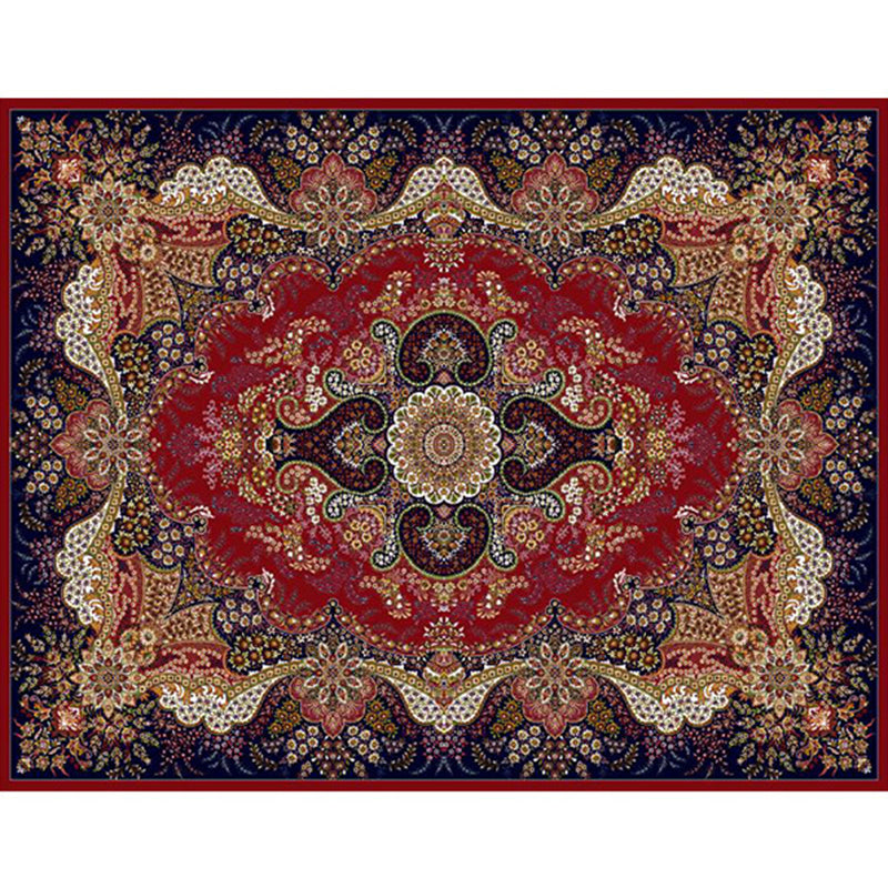 Blue Vintage Rug Polyester Medallion Carpet Non-Split Area Rug for Living Room