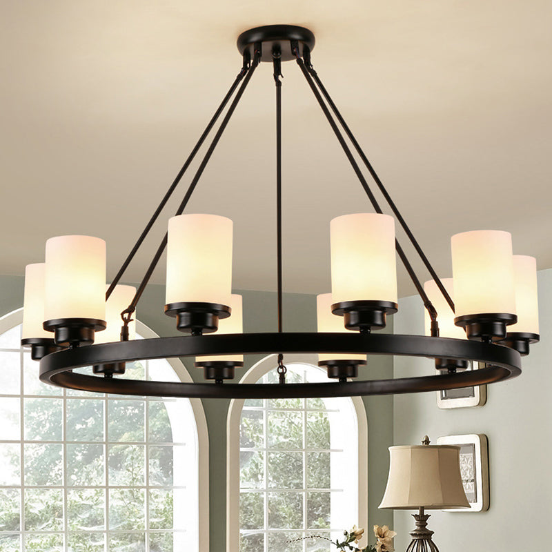 Glass Black Chandelier Light Fixture Cylindrical Industrial Ceiling Chandelier Pendant